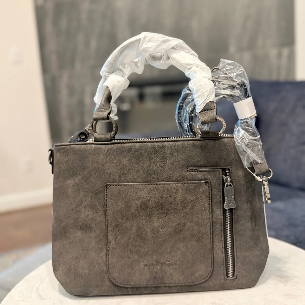Trinity Ranch Genuine Hair-On Cowhide Collection Concealed Carry Tote Black